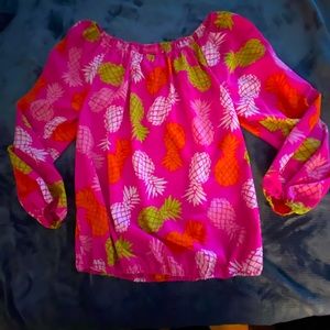 MacBeth Collection off shoulder pineapple blouse